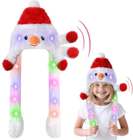 Beipegin Leuchtende Weihnachtsmütze Beweglichen Ohren, Plüsch Weihnachten Mütze mit Beweglichen Ohren, LED Lustige Weihnachtsmütze mit Wackelohren für Kinder Erwachsene für Weihnachtsparty Geschenk
