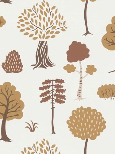 New Walls Wald-Motiv Vliestapete mit herbstlichen Bäumen – Creme, Braun