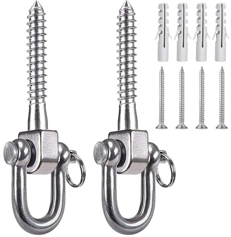 Noaxylic 2 Stücke Schaukelhaken, Schwerlast 180° Schaukelhaken, Deckenhaken Schwerlast mit 4 Spreizrohrschrauben, für Holzbalken, Hängematten Yoga Boxsäcke Porch Swing Sets