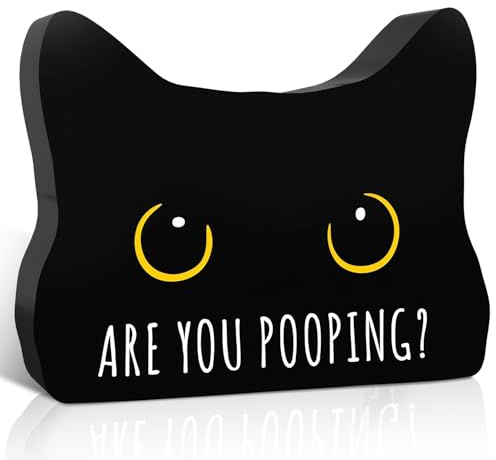 Katzen Figuren Deko, Schwarz Katze Badezimmer Deko, Lustige Black Cat Ornamente für Wanddeko Bad, Whimsical Schild Decor für Gäste WC, Toilette und Bäder, 12,5 x 10 x 1,2 cm