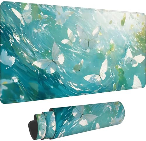 Tapis de Souris XXL 600 x 300 mm 2025 Neuf Grand Tapis Souris Vert avec à Bords Cousus, Gaming Mouse Pad Imperméable,Améliore la Précision et la Vitesse - pour Mouse Pad et Claviers,Papillon,-DD 497