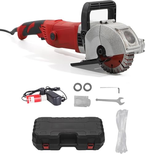 Máquina eléctrica para ranurar paredes, fresadora de hormigón de 4000 W para ranurar ladrillos, sierra eléctrica para mampostería con 5 hojas de sierra, profundidad de corte de 3,5 cm, ancho de cort