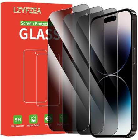 LZYFZEA 3-Pack Privacy Screen Protector for iPhone 14 Pro Max，Anti-Spy Tempered Glass Film,HD Clear,Anti-Scratch,Case Friendly