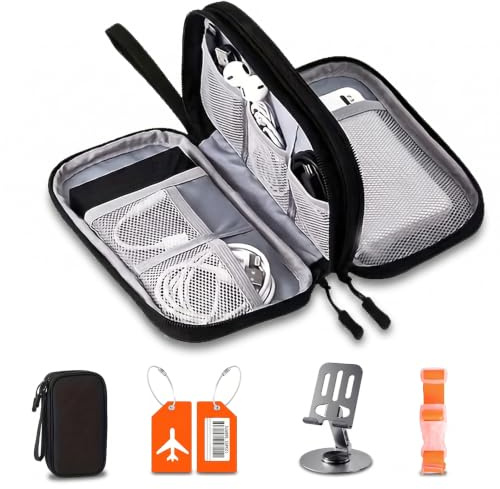 Bojiwavawd Charger Cable Organiser Bag, Cable Organiser Travel Essentials | Portable Travel Cable Organiser, Waterproof Oxford, Holiday Essentials for Cables, Charger, Earphones, USB Stick, Small Pouch