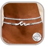 KRFY 925 Sterling Silver Anklet Bracelets for Women Gold Silver Anklets | Waterproof, Adjustable Layered Women's Anklets, Dainty Beaded Wave Ankle Chains for Women Beach Foot Jewellery