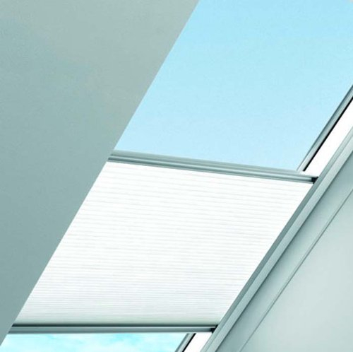 Original VELUX Faltstore DuoLine FHC P06 1045S Für // GGL, GTL, GPL, GHL, GXL P06, 406 und GGU, GTU, GPU, GHU, GXU P06 // in Stofffarbe 1045 / Uni Weiß - Abdunkelung Verdunkelung Wabenplissee // Seitenschienen in Silber _25718