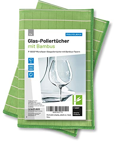 POLYCLEAN 2X Glasreinigungstuch – Microfasertuch mit Bambusfasern – Fenstertuch für Glas und Scheiben (60x40 cm)