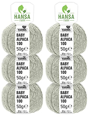 HANSA-FARM | 100% Baby Alpakawolle in 50+ Farben (kratzfrei) - 300g Set (6 x 50g) - weiche Alpaka Wolle zum Stricken & Häkeln in 6 Garnstärken by Hansa-Farm - Silbergrau (Grau)