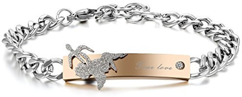 JewelryWe Armband Damen Edelstahl Panzerkette: Cupid Engel Amors Pfeil Armkette Freundschaftsarmband mit Gravur True Love Lieben Geschenk für Frauen Gold Silber