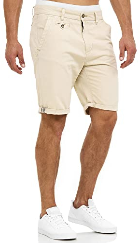 Indicode Herren Cuba Chino Shorts mit 5 Taschen aus Baumwollgemisch | Bermuda Sommershorts für Männer Fog, L