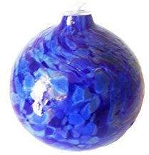Oberstdorfer Glashütte Blaue Öllampe aus Glas runde Petroleumlampe Tischlampe Kristallglas mundgeblasen Durchmesser ca. 9 cm