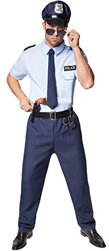 dressforfun tectake Herrenkostüm Police Officer | Cooles Hemd mit Police-Aufdruck | Bequeme, strapazierfähige Hose | Inkl. Krawatte mit Gummiband und Handschellen (M | Nr. 301524)