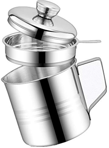 OnePine 1.2L Oil Strainer Pot with 304 Stainless Steel Detachable Fine Mesh Filter and Lid, Oil Storage Grease Keeper for Cooking Oil, Frying Oil