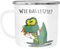 Moonworks® Emaille-Tasse Fun Motiv lustiger Dino frisst Einhorn Spruch Wie das Letzte? Emaille-Becher weiß-metall Emailletasse