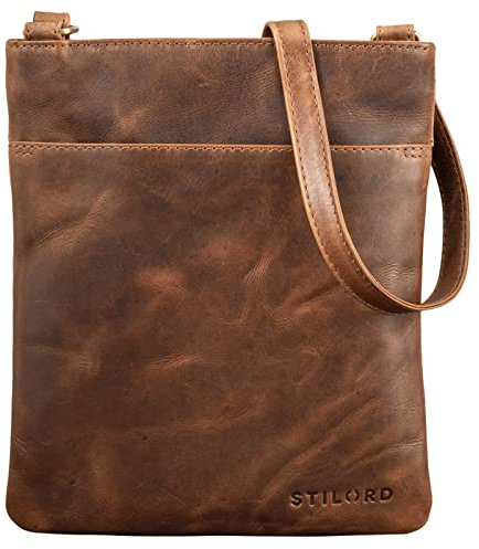 STILORD 'Alicia' Kleine Ledertasche Umhängetasche Damen Ausgehtasche Schultertasche Handtasche Echtes Leder im Eleganten Vintage Design, Farbe:mocca - dunkelbraun