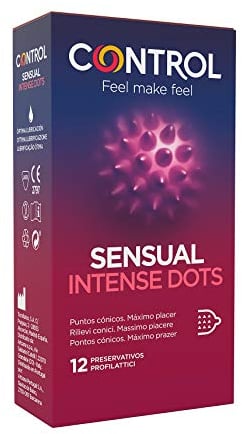 Control Preservativi Sensual Intense Dots - Confezione da 12 condoglianze con puntali conici per la stimolazione, perfetta adattabilità, sesso sicuro