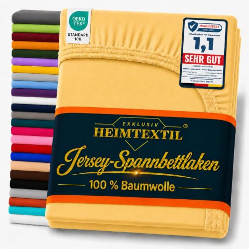 EXKLUSIV HEIMTEXTIL Jersey Spannbettlaken Premium 200 x 220 cm Gelb | 100% Baumwolle - 140 gsm - Oeko - Tex Zertifiziert - Steghöhe 40 cm - geeignet für Matratzenhöhe 35 cm