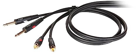 PROEL DHG535LU5 - Cavo audio professionale connessioni 2 x Jack 6.3mm Mono a 2 x RCA da 5mt, Nero