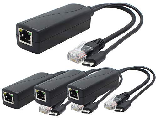 ANVISION 4er Pack 5V Gigabit PoE Splitter, USB Typ C, 48V auf 5V 2.4A Adapter, 10/100 Mbps, IEEE 802.3af kompatibel