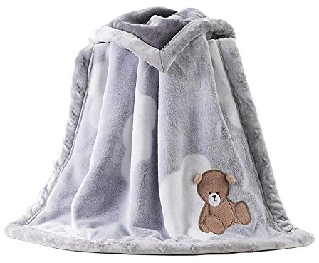 AGDLLYD Babydecke,Kinderwagen Decke,Babydecke Frühling, Herbst und Winter Einschlag,Doppelschichten Flanell weiche Babydecke Winter warme 75x100cm (Bär C)