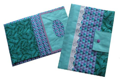 Stoffpaket Wickeltasche Lulu - Petrol mit Blüten und Dreiecken - Lila, One Size