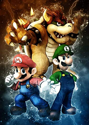 DVBQQWE 5D-Diamant-Malerei-Set für Erwachsene, Super-Mario-Diamantkunst für Kinder, Vollbohr-Kreuzstich-Sets für Anfänger, Wandkunst, 30,5 x 40,6 cm