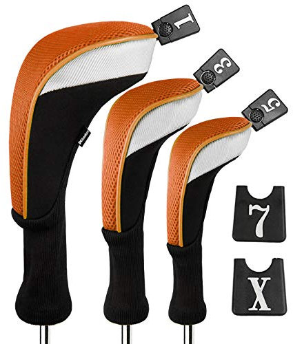 Andux Golf 460cc Driver Kopfhüllen Golfschläger mit langem Hals Holzkopfhüllen 3 Stück Orange