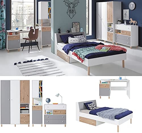 QMM Jugendzimmer Kinderzimmer komplett Ferry Set A Schrank Schreibtisch Bett 200x90