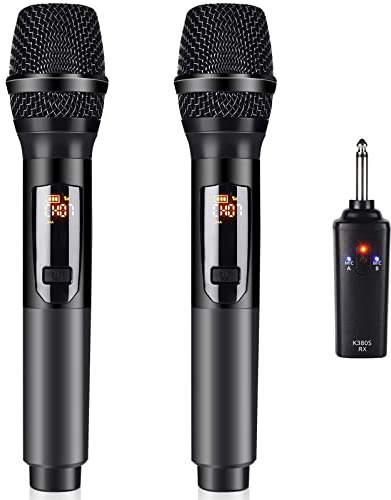 KITHOUSE Wireless Microphone, K380S Dual Cordless Metal Dynamic Mic System with Rechargeable Receiver, for Karaoke Singing, Wedding, Party, Speech, Church, Meeting