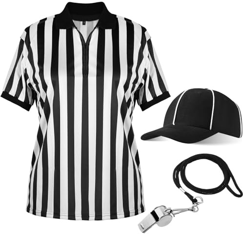 Geyoga Referee Shirt, Referee Costume Jersey Hat Whistle Men Women, XL