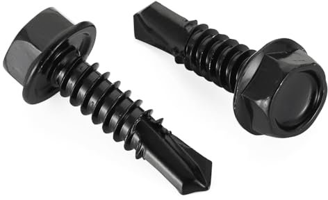 Lot de 50 vis auto-foreuses à tête hexagonale de 3,8 cm - Noires oxydées - En acier inoxydable 410