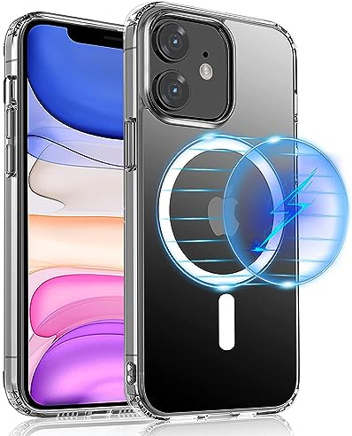 S. Dawezo Magnetische hülle für iPhone 11, kompatibel mit MagSafe, Militärschutz, Anti Yellow Kratzfest, Stoßfest, Slim Transparent Handyhülle für iPhone 11