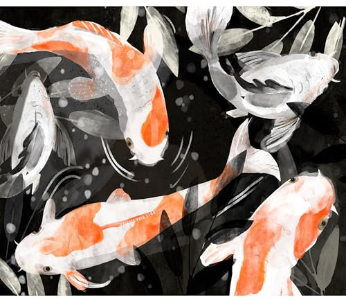 decomonkey - Papier Peint Panoramique Poisson 350x256 cm - Décoration murale moderne – Tapisserie décorative pour chambre salon - Tendances japonaises poissons animaux japon asie