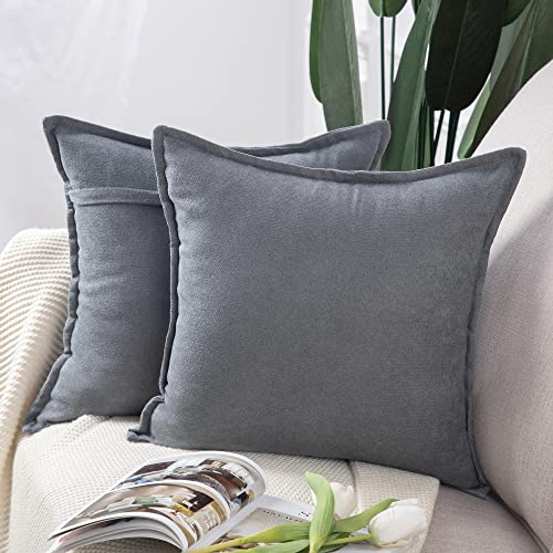 Madizz 2er Set kurzen Chenille Zierkissenbezüge weicher dekorativer Kissenbezug für Sofa, Schlafzimmer Kissenhülle Grau 45x45 cm Quadrat