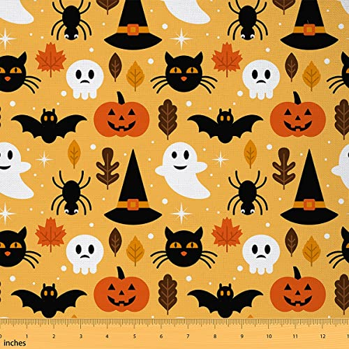 Halloween Stoff Meterware Cartoon Kürbis Polsterstoff Geisterlaterne Dekostoff zum Quilten Nähen Kinder Jungen Mädchen Orange Halloween Dekorationen DIY Craft Patchwork 92 x 150 (HxB)
