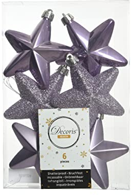Kaemingk Christbaumschmuck Sterne Kunststoff 7cm x 6 Stück Anhänger Glitzer helllila lila violett Heidelila
