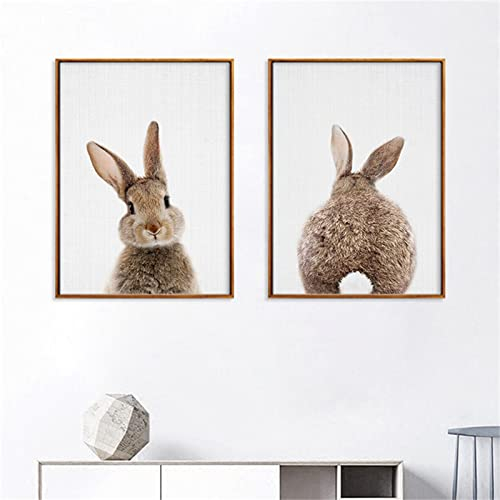 Trayosin Bilder Kinderzimmer 2er Set, Premium Kaninchen Poster Set, Wandbilder Deko Bilder Kinderzimmer Mädchen und Jungen Babyzimmer Deko Wandposter (21x30cm)