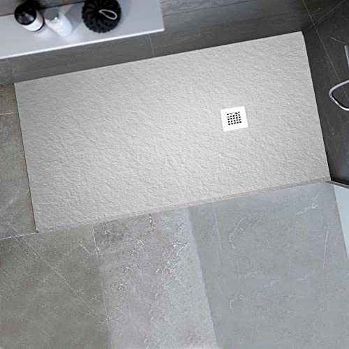 Gresinex® - Plato de Ducha en Resina y Cargas Minerales Aligeradas- Blanco Ral 9003 - NUEVA TEXTURA PIZARRA - Antideslizante Grado 3 - (70x130)