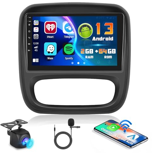 Hikity 2+64GB Android 15 Autoradio Carplay Android Auto sans Fil pour Opel Vivaro B, Renault Trafic, Fiat Talento, Nissan NV300 Radio Écran Tactile 9 Poste Radio Voiture Bluetooth GPS Navi HiFi