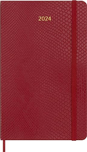 Moleskine Wochenkalender 12 Monate 2024 mit Box, Agenda 2024, Größe Large 13x21, weicher Einband und elastischer Verschluss, Schlangenhautimitat Farbe Rot