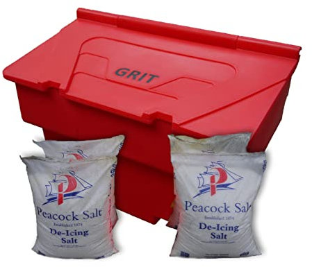 BritishBins Standard Red 200 ltr Grit Salt Bin With 8 x 25Kg Salt