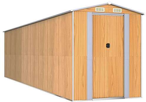 Chusui Geräteschuppen, Gerätehaus, Fahrradgarage, Gartenhütte, Fahrradunterstand, Gartenhäuschen, Garten Hütte, Fahrrad Unterstand, Hellbraun 192x772x223 cm Verzinkter Stahl