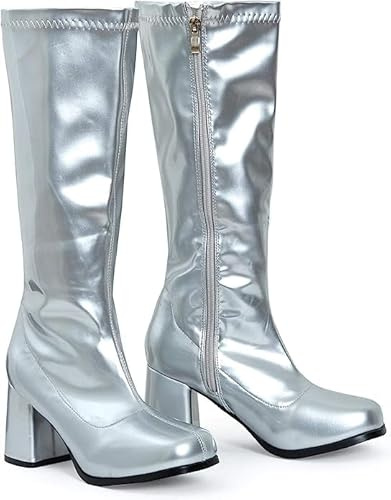 BloomFashion® New Women’s 1960’s 70’s Retro Knee-High Long Heel Boots Ladies Fancy Dress Party Go Go Boots With Side Zip Closure Size 3-12 UK