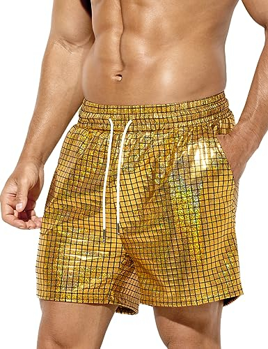 Casey Kevin Metall Shorts Herren Glänzende Kurze Hose Party Gold Silber Bar Metallic-Shorts Pailletten Boxershorts