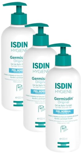 ISDIN Germisdin Igiene corpo con agenti antisettici 500ml, Gel da bagno Syndet per uso quotidiano, Adatto a una pelle normale e/o dellicata (Confezione da 3)