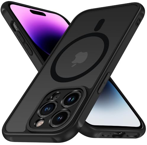 ivoler Matt Schwarz Magnetisch Hülle für iPhone 14 Pro 6.1 Zoll, Kompatibel mit MagSafe, [Militärnorm Sturzschutz] Stoßfest Kratzfest Rückseite Schutzhülle Dünn Flüssig Silikon Handyhülle Case