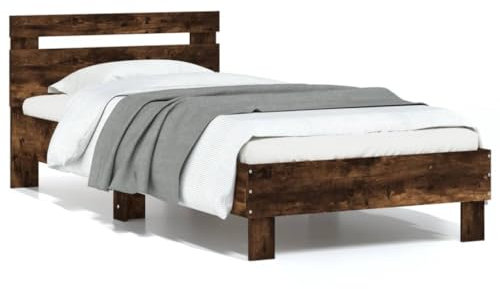 vidaXL Bettgestell, Bettrahmen mit Lattenrost, Bett Gästebett mit Kopfteil, Einzelbett Schlafzimmerbett Schlafzimmermöbel, Räuchereiche 90x200cm