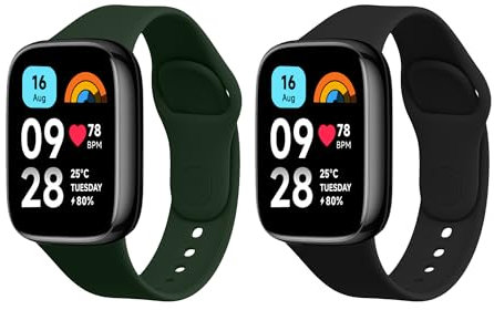 kwmobile Straps Compatible with Xiaomi Redmi Watch 3 Active Straps - 2x Replacement Silicone Watch Bands - Smartwatch or Fitness Tracker - Black/Dark Green