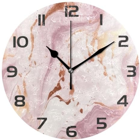 JUMBEAR Orologio da parete in marmo oro rosa, silenzioso, senza ticchettio, orologio da parete decorativo a batteria, 25 x 25 cm, per casa, soggiorno, cucina, bagno, camera da letto