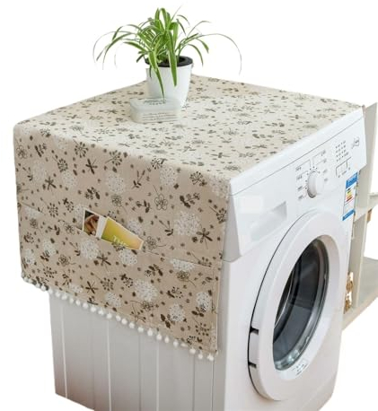 Waschmaschinenabdeckung Staubdichte Abdeckung mit schwarzem Muster for Waschmaschine, Leinendruck, Kugelquaste, Tasche, Kühlschrank, Mikrowelle, Staubschutz (Color : S43789, Size : 70x170cm)